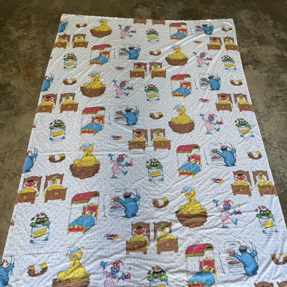 Vtg 1976 Sesame Street Muppets Twin Flat Sheet Good Night Montgomery Ward